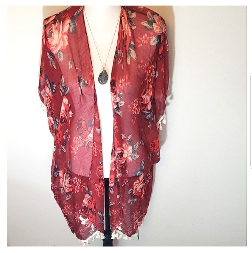 ☀Flash Sale☀ Floral Print Wine Kimono